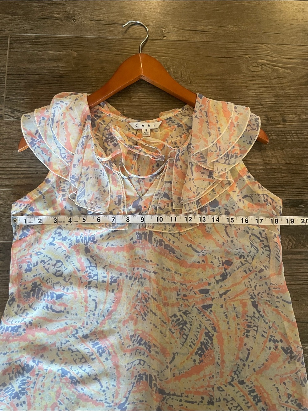 CAbi Sheer Pastel Ruffle Tie-Neck Sleeveless Blouse Size Small - Picture 9 of 9